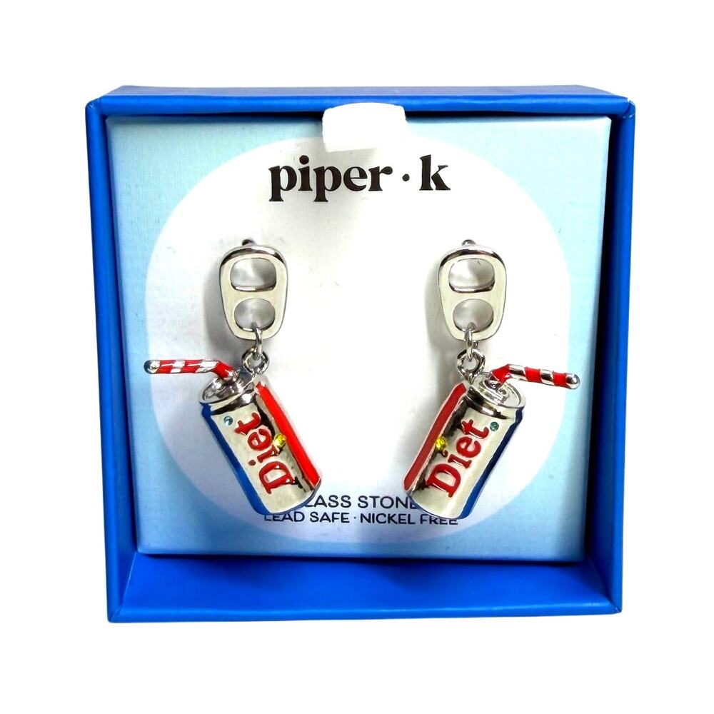 Piper K Diet Soda Can & Pull Tab Glass Stone Drop Earrings NEW